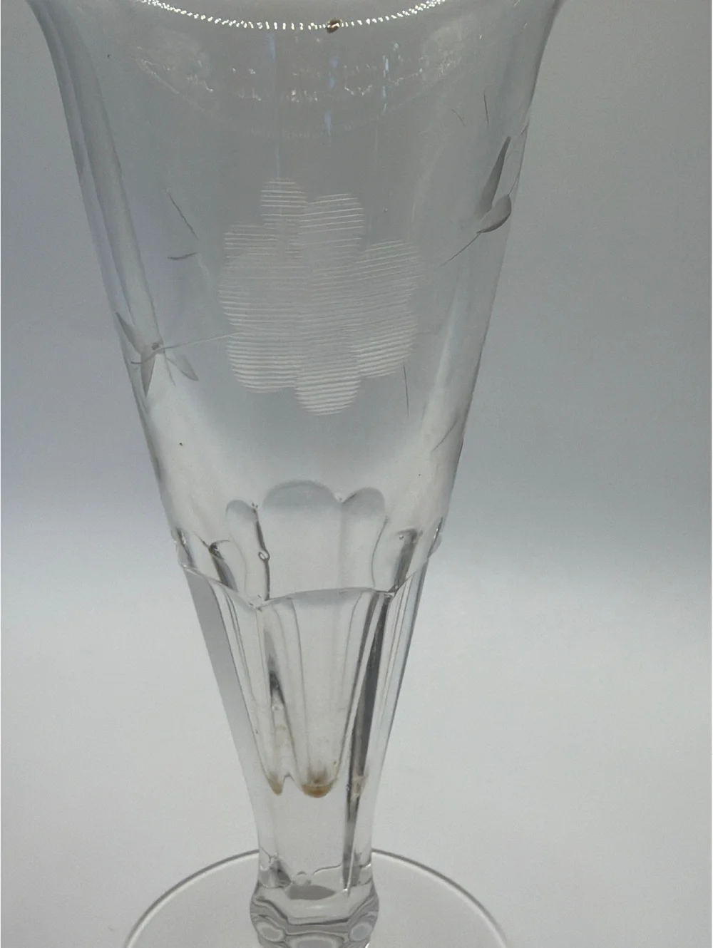 Vintage Clear Etched Glass Table Vase with Floral Design